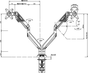 Sabre Double Monitor Arm Dimensions